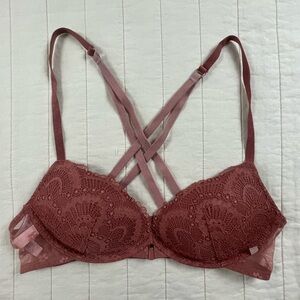 Victoria's Secret Demi Cup Front Closure Lace Bra in Earthy Dusty Rose